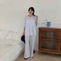 도세라 라운드넥 무지 박스티 밴딩 일자핏 팬츠 세트